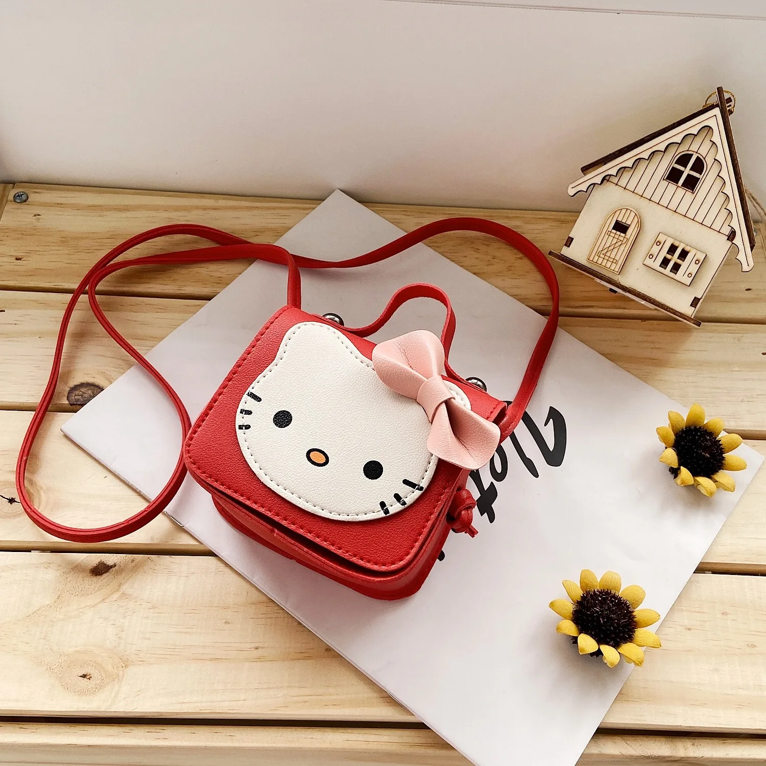Sanrio Hello Kitty Kawaii Cute PU Shoulder Bag New Fashion Trendy Women's Crossbody Bag with Bow Perfect Gift for Girlfriend image 3