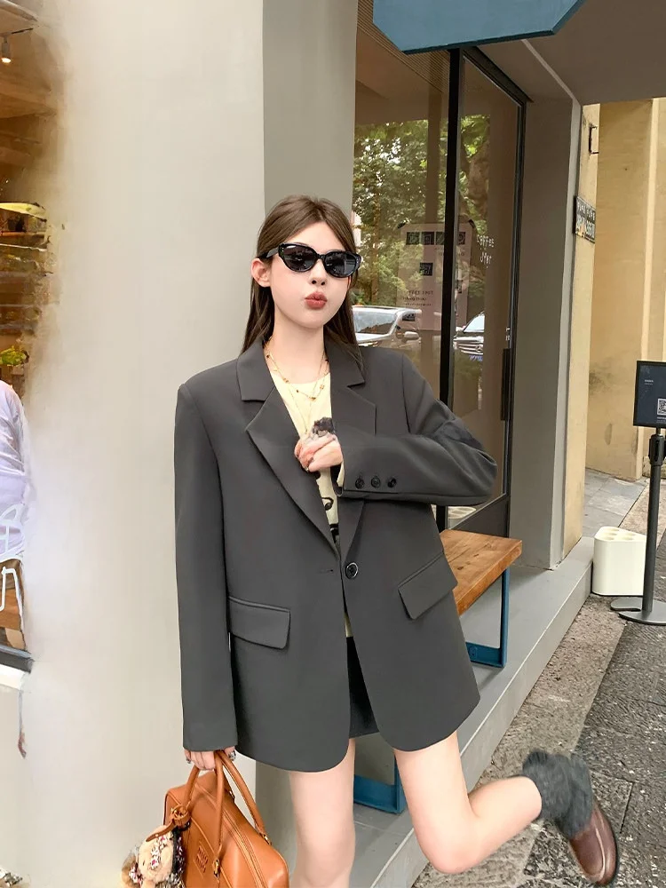 Giacca Casual Monopetto da Donna: Design Sensuale, Vestibilità Ampia, Sensazione di Lusso, Ideale per il Pendolarismo, Maniche Lunghe, Tinta Unita