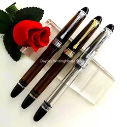 Yongsheng 699 Suave Vacuum enchimento Fountain Pen com caixa, Caneta de presente do escritório, Transparente, Seção Sólida, EF, F, M, Nib, Acrílico