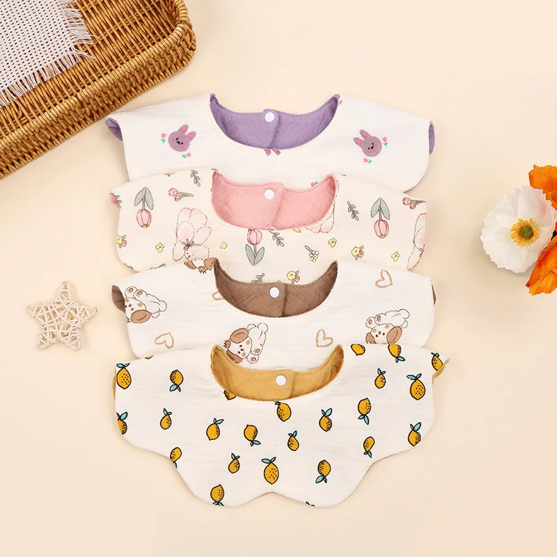 면 프린트 6겹 360도 회전 아기 턱받이 유아 침 흡수 타월 유아용 거즈 턱받이 1개