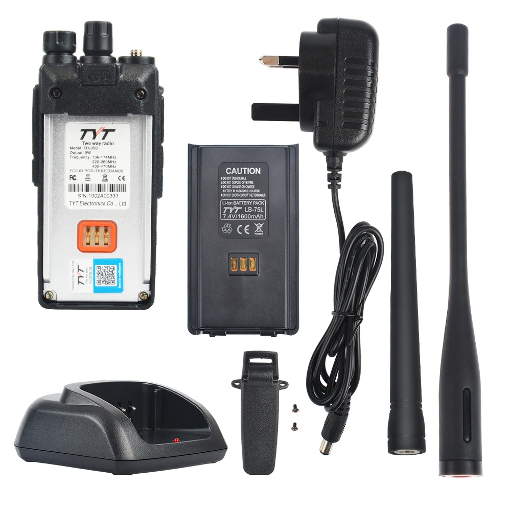 2pcs Original Walkie Talkie TYT TH-350 Tri Band VHF/UHF 5W Portable Two Way Radio Scramber Roger FM Transceiver