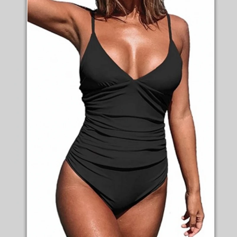 Conjunto de bikini tankini para mujer, traje de baño monocromático, traje de baño push-up, ropa de playa de verano, traje de baño, 2024