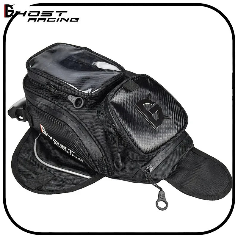 

Ghost Racing Motorcycle Carbon Fiber Magnetic Tank Bag Touch Screen Navigation Pouch Dustproof Rider Waist Bag Motorbike Gear