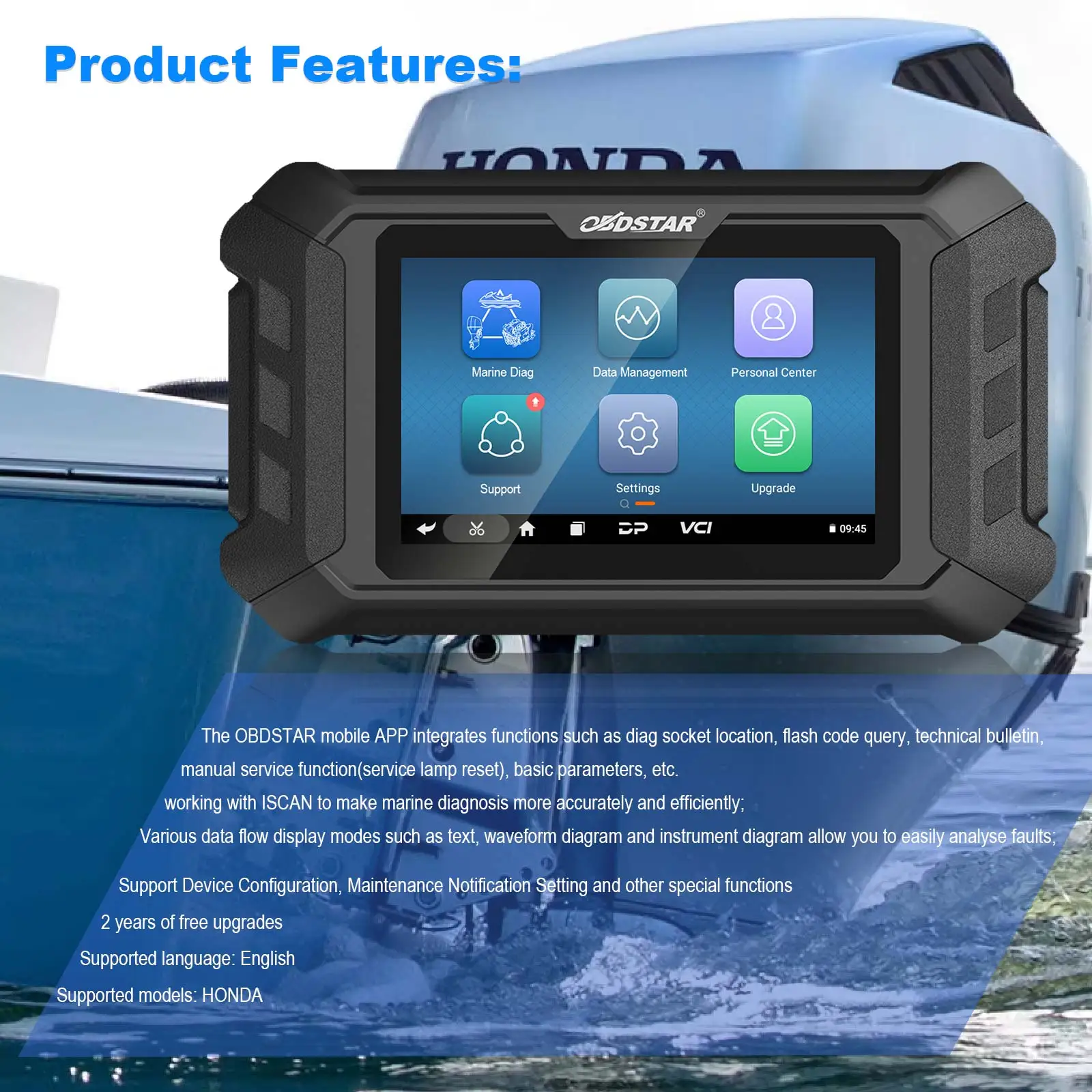 OBDSTAR iScan for HONDA Marine Diagnostic Tablet Code Reading Code Clearing Data Flow Action Test 2 Years Free Update