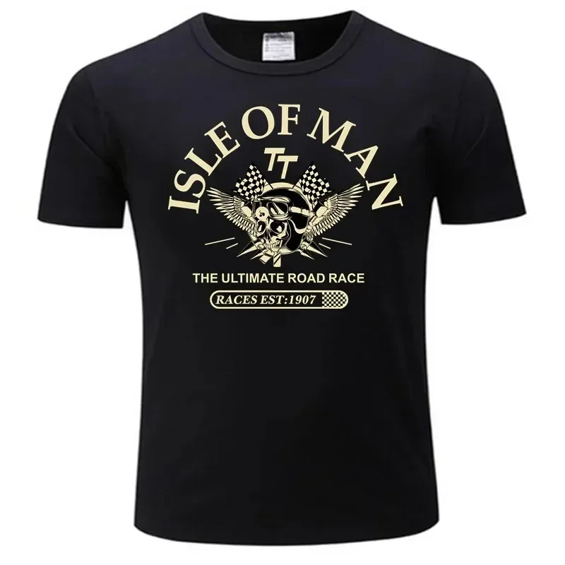 Men Cotton Tshirt Isle Of Man Tt Races The Ultimate Road Race Est1907 Skull Helmet T-Shirt Fashion T-Shirt