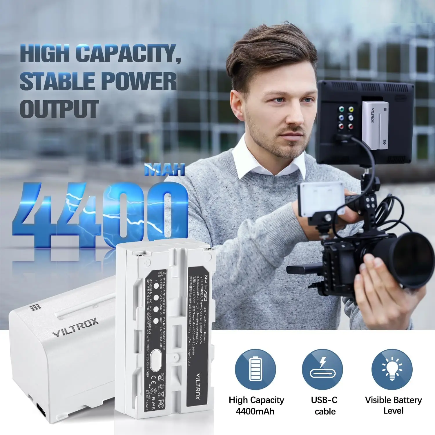 بطارية ليثيوم محمولة Viltrox ، واجهة من النوع C ، مؤشر طاقة ليد للشاشة
