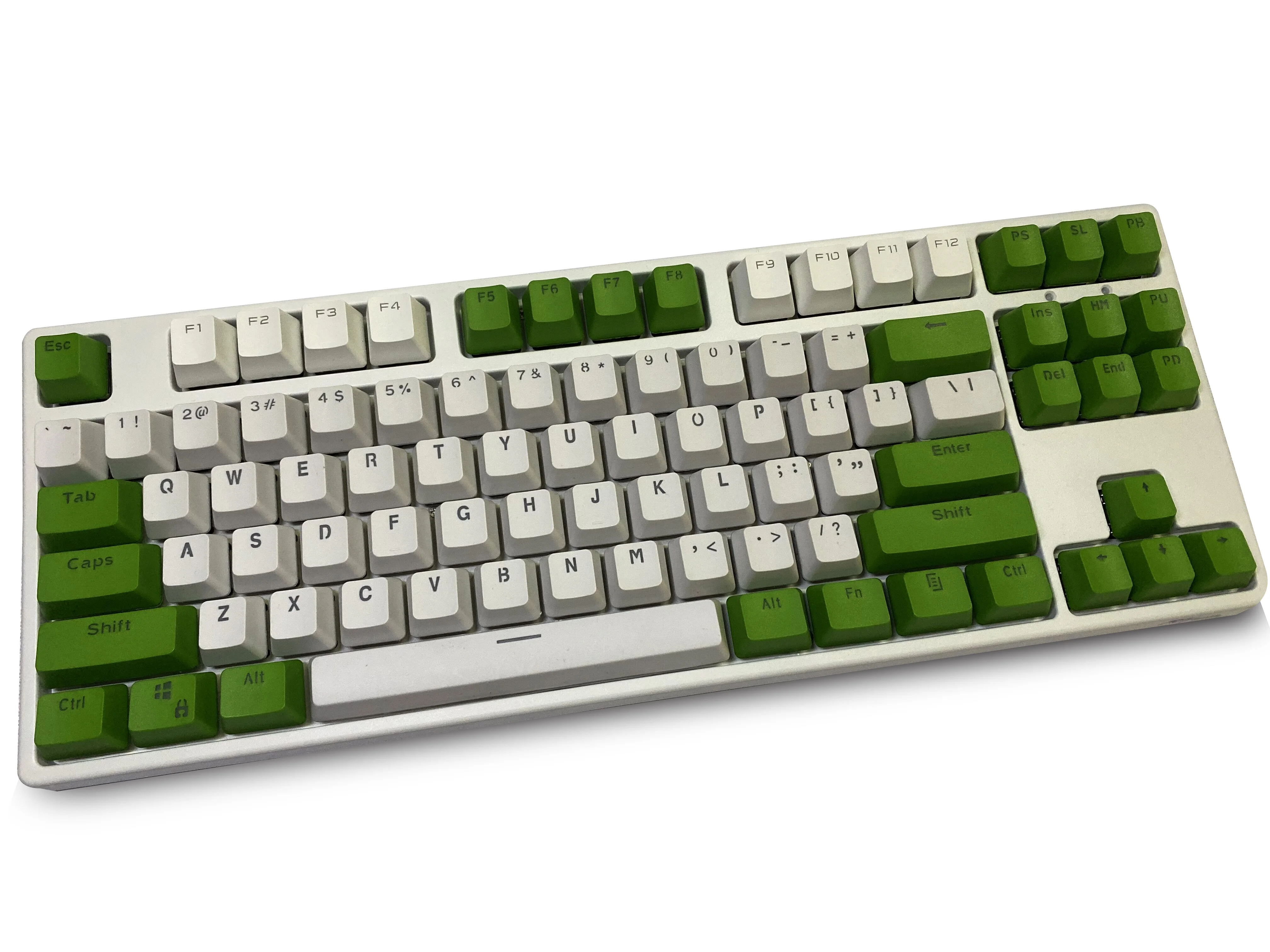 

Dark Green White 87 Keycaps, PBT Material OEM Height Mechanical Keyboard Keycaps, Double Backlit Characters Transparent Keycaps