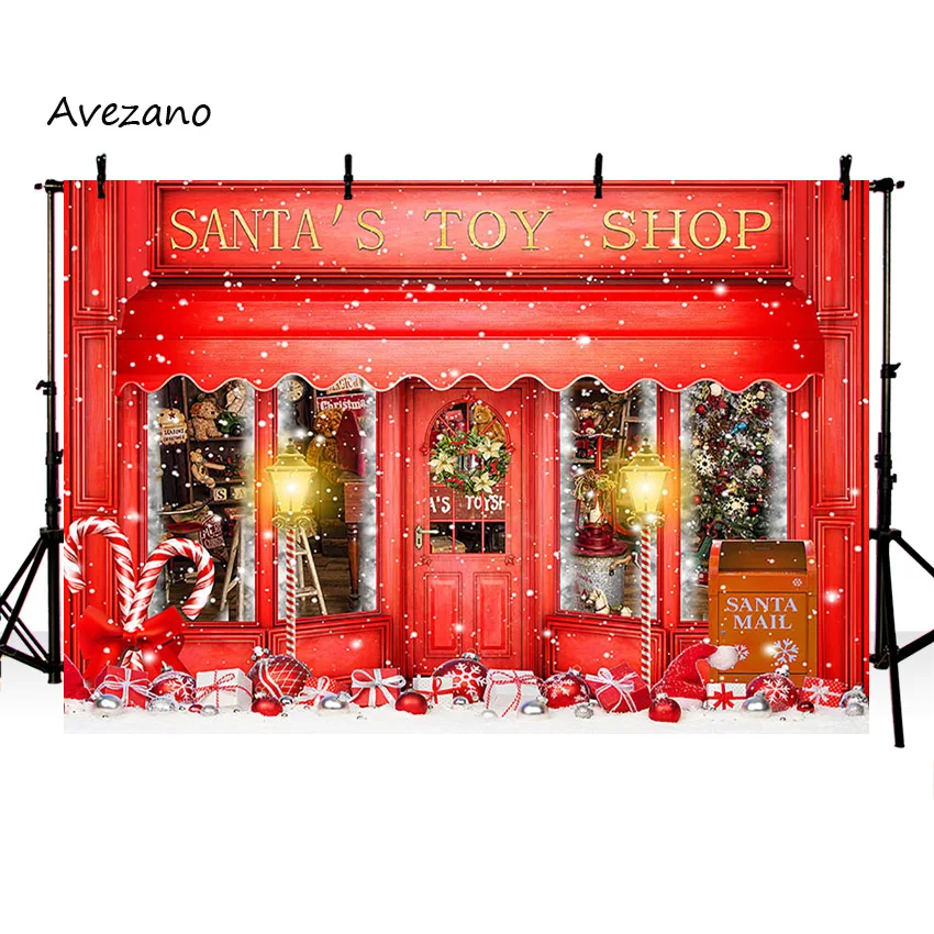 Avezano Giáng Sinh Phông Nền Đỏ Santa Của Đồ Chơi Cửa Hàng Bông Tuyết Trẻ Em Nghỉ Chân Dung Trang Trí Nền Chụp Ảnh Ảnh Phòng Thu