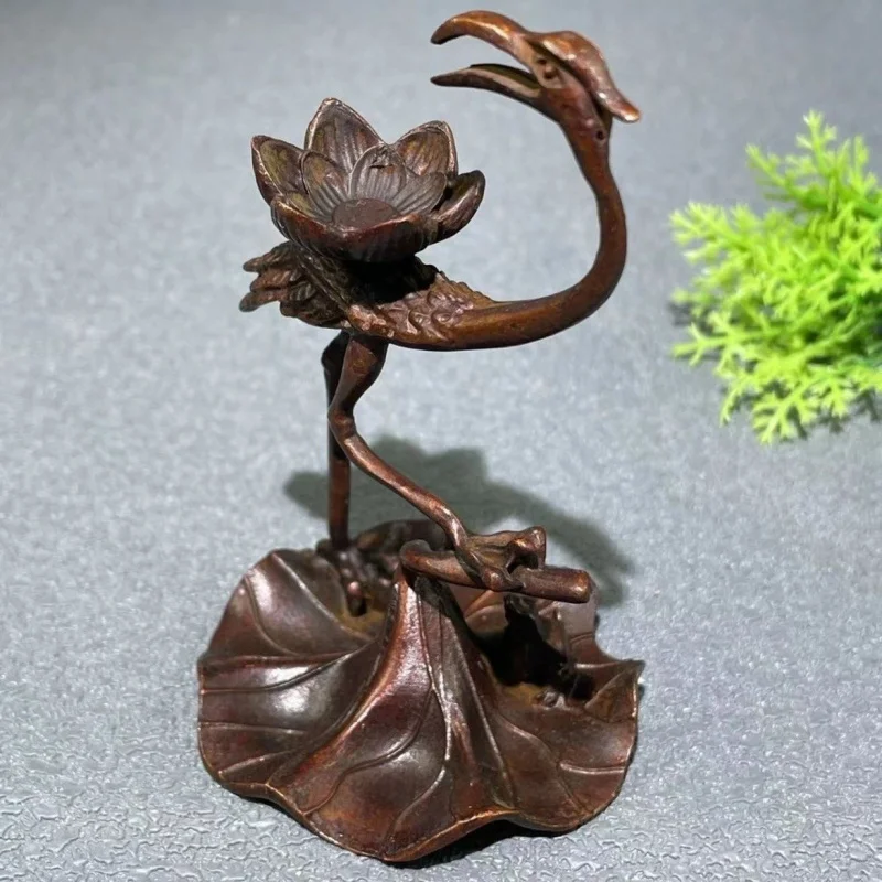 Vintage Lotus Leaf Crane Burner, Frog Aromatherapy Incense Tower