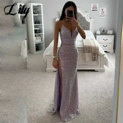 Lily Sliver Woman Evening Dress Gown Mermaid Sexy Split Sweetheart Night Dress Gown with Pleats Satin Custom robes de soirée