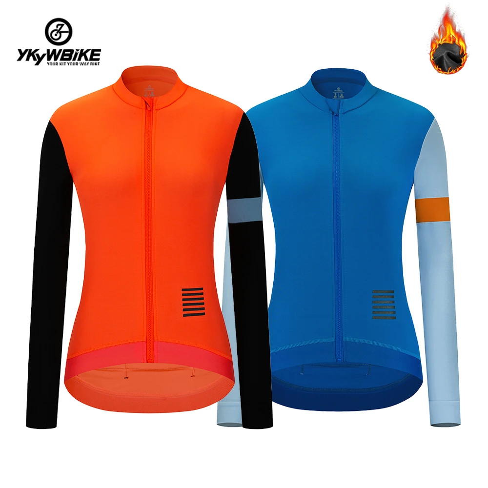 

YKYWBIKE 2024 Women's Cycling Jersey Long Sleeve Warm Thermal Fleece Winter Bike Jersey Bicycle Top Road Jacket Cycling Clothing