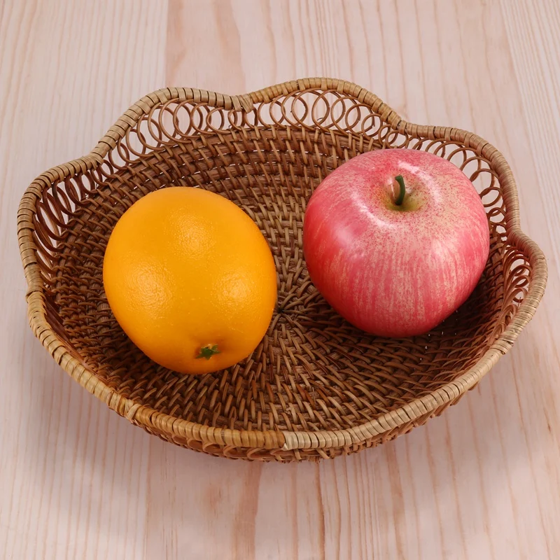 Hand-Woven Rattan Storage Basket Fruit Basket Wicker Woven Tray Restaurant Small Container Home Decoration