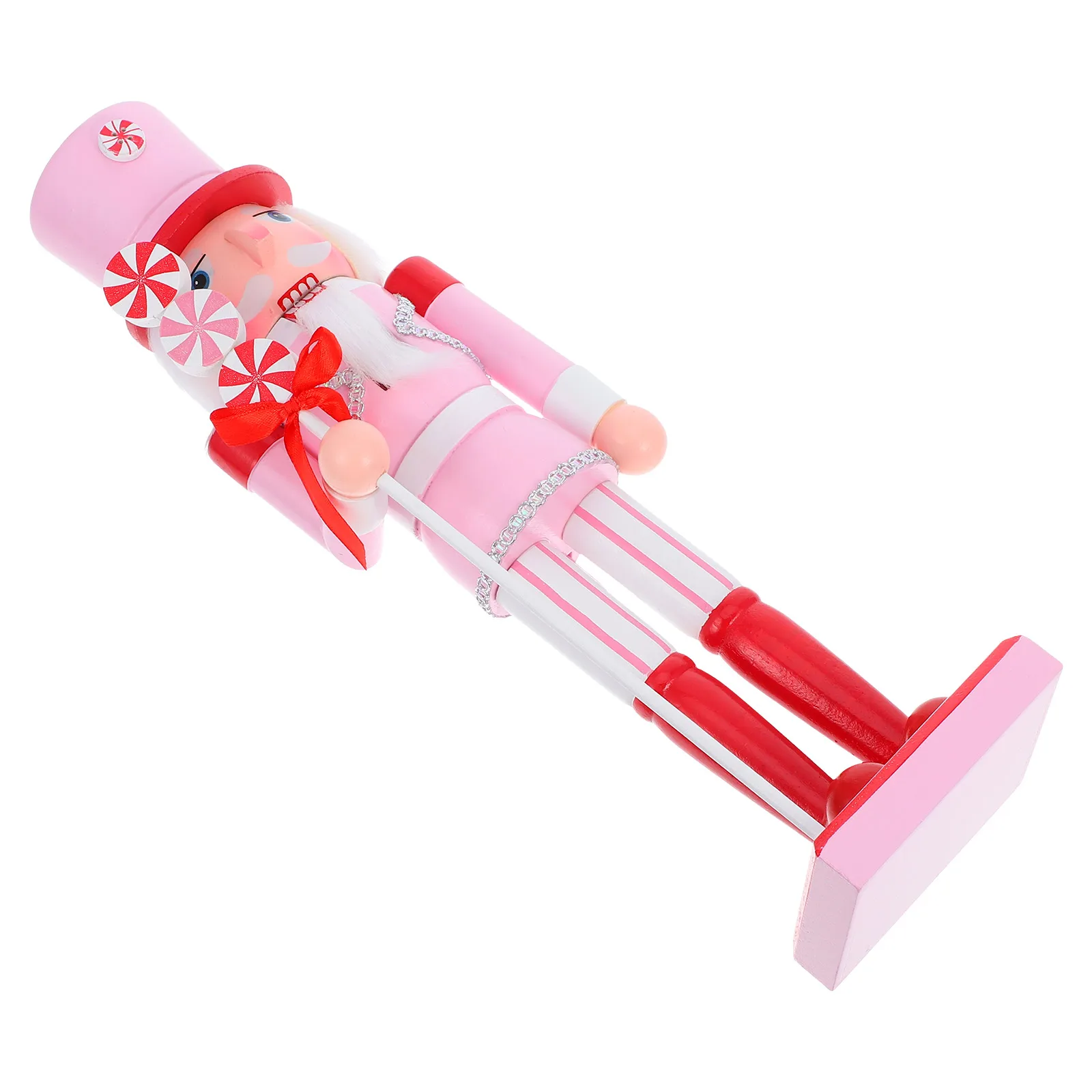 

Pink Candy Wooden Nutcracker Christmas Decor Tabletop Ornament Handmade Traditional Nutcracker Figure Holiday Puppet