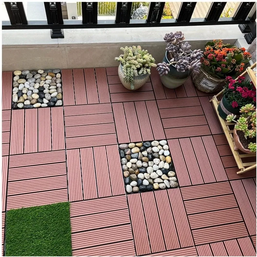 

Deck Tiles DIY Plastic Wood Waterproof Interlocking Floor, for Balcony Garden Garage Bathroom Deck Tiles, All-Weather Waterproof