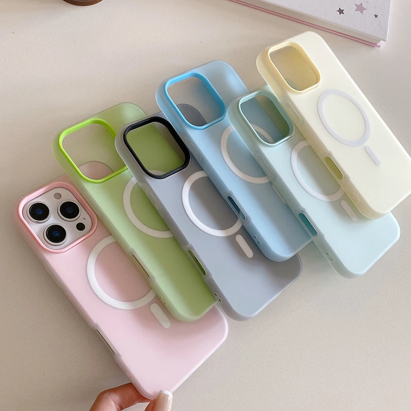 Candy Color For Magsafe Magnetic Wireless Charging Case For iPhone 16 15 13 14 11 12 Pro Max 16 Plus 2 in 1 Matte Silicone Cover