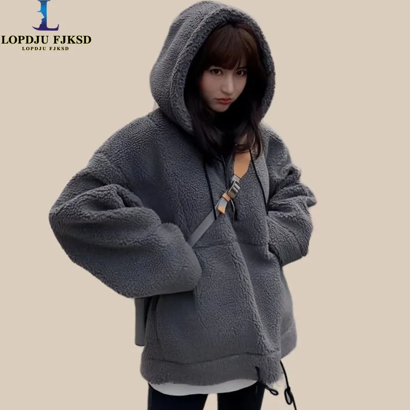 

Faux Lamb Fur Coat for Women,Hooded Lace-up Jacket,Thick Warm Clothes,England Style,Autumn and Winter, 2024