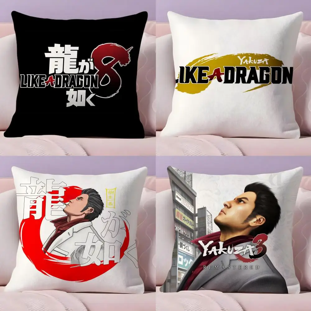 Y-Yakuza Like a Dragon Cushion Cover Natural Linen Organic Fabric Double-Sided Printing Sofa Home Decor Gift Pillow Cover
