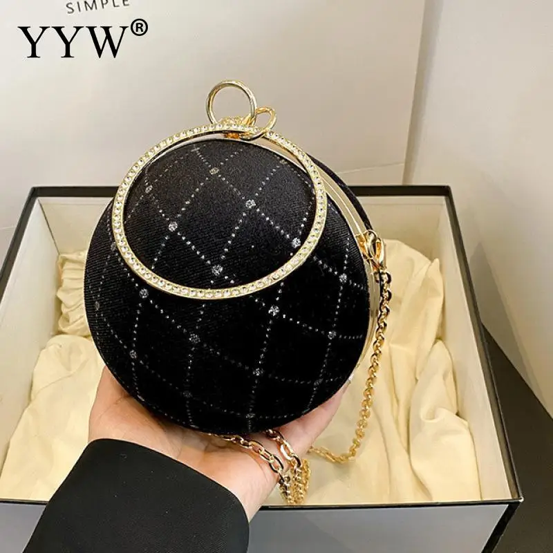 Round Ball Design Women Clutch Small Diamonds Velvet Evening Bags Party Wedding Handbags Purse Chain Shoulder Wallet For Female