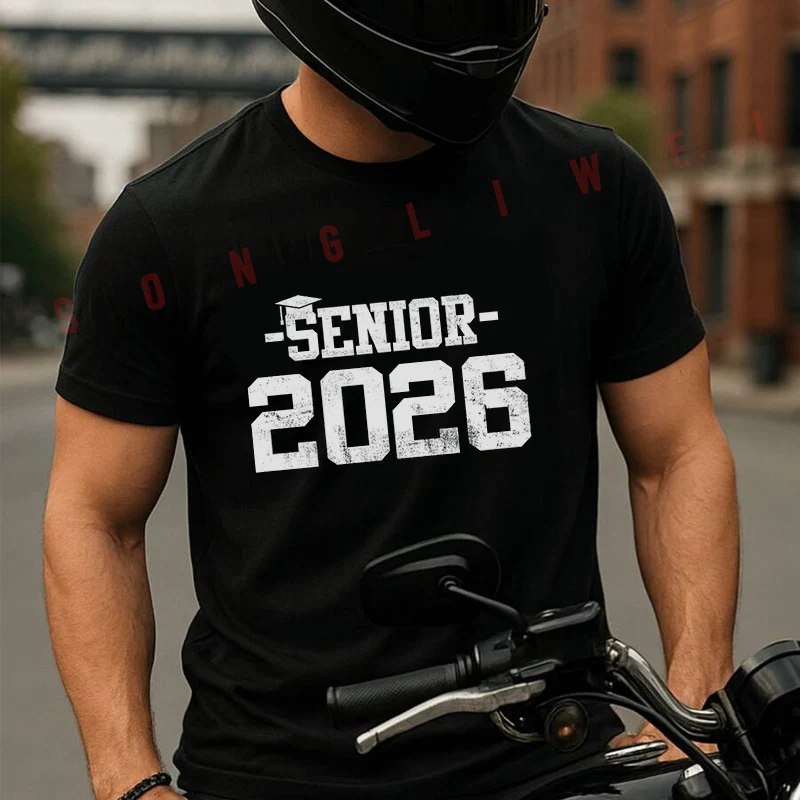 

Senior 2026 Graduate Graduation Motorcycle T Shirt Summer Short-sleeved Casual Tee Men Women Streetwear Loose T-shirt