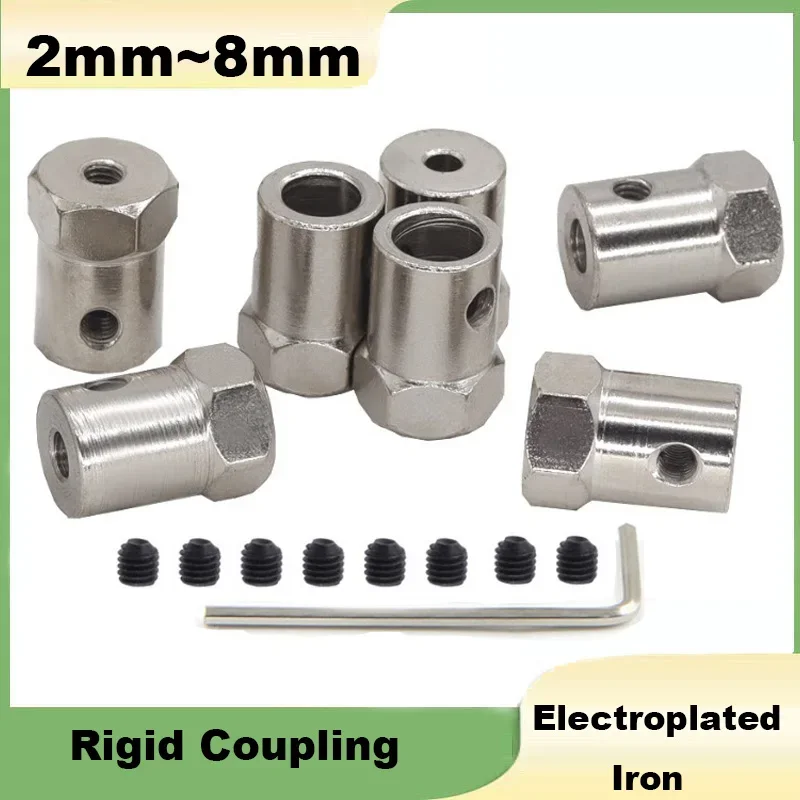 1pcs Plating Rigid Coupling 2/3/3.17/4/5/6/7/8mm Electroplated Iron Shaft Hex Coupler Connector For Car Toy Robot
