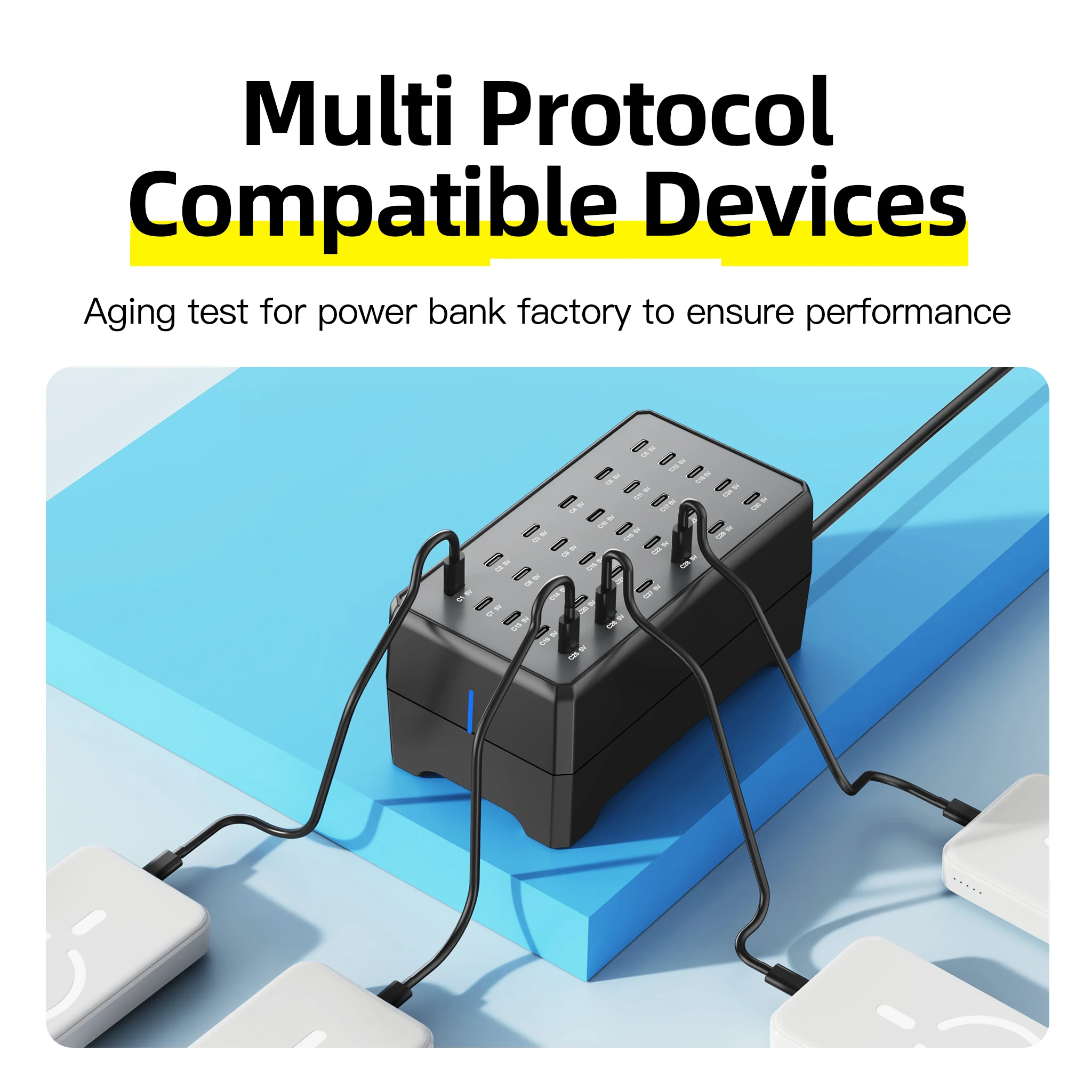 New 100W 30-Port Type C Multi-Port Desktop Charger for Phones & Tablets High-Speed Charging Station for Multiple Devices