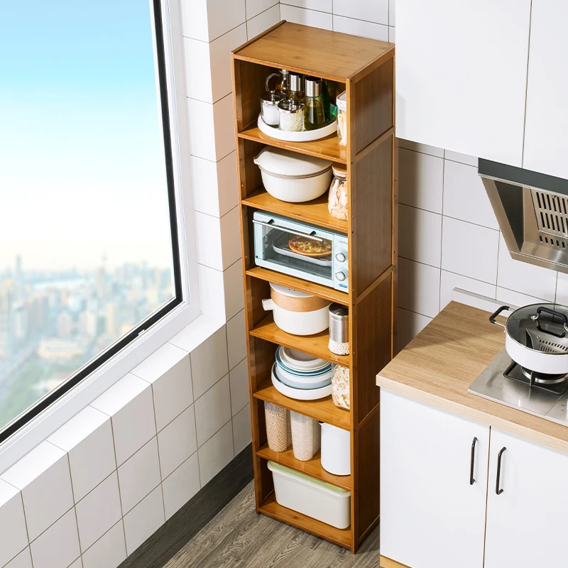 Nanzhu Crack Kitchen Rack Multi-Layer Storage Cabinet with Door Floor-to-Ceiling Seasoning And Dish Organizer for Narrow Spaces