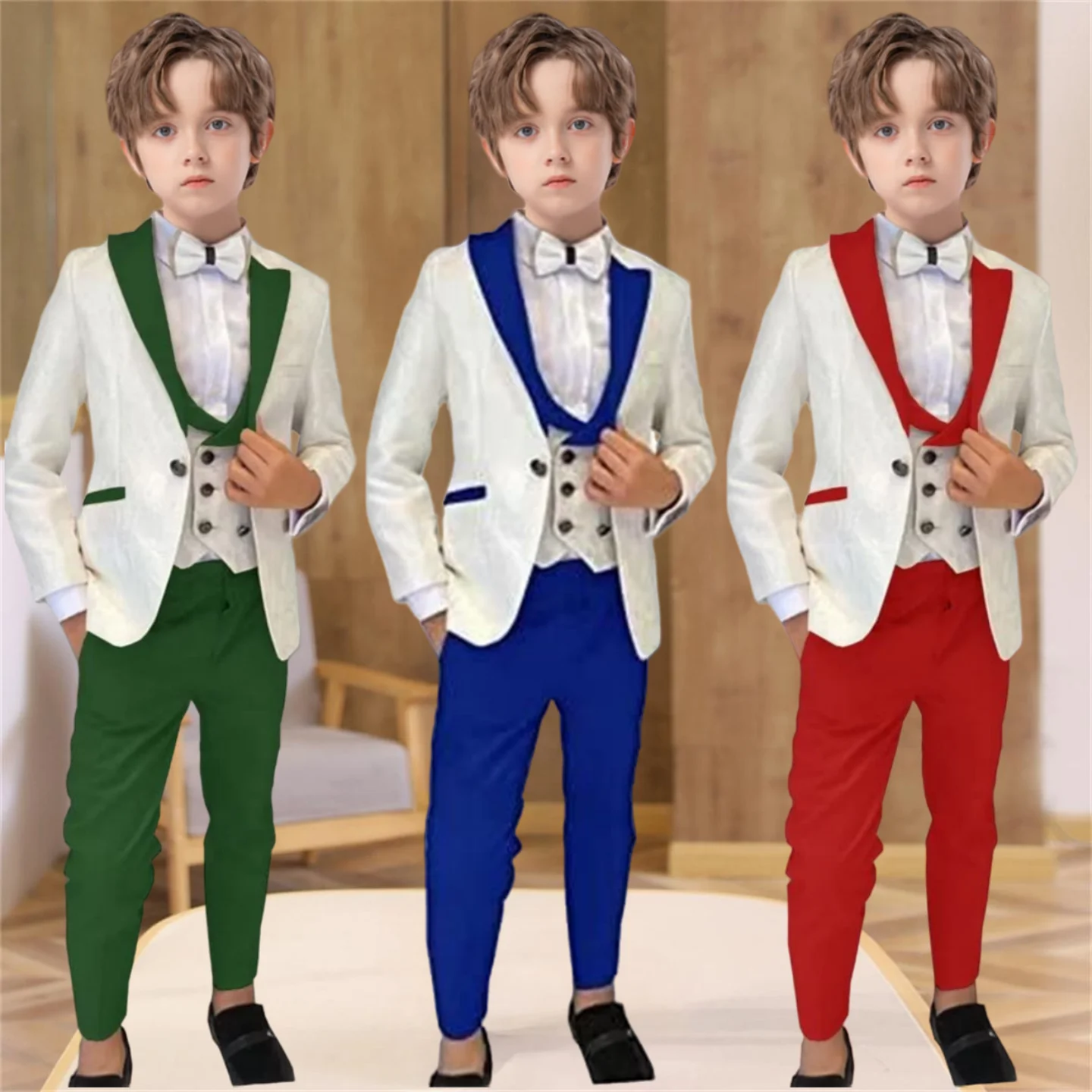 Paisley 4-Piece Classic Boy\'s Suit Set Formal Kids Tuxedo Pantsuit (jacket+Vest+Pants+Bow-tie) Kids Wedding Party Prom Dresswear