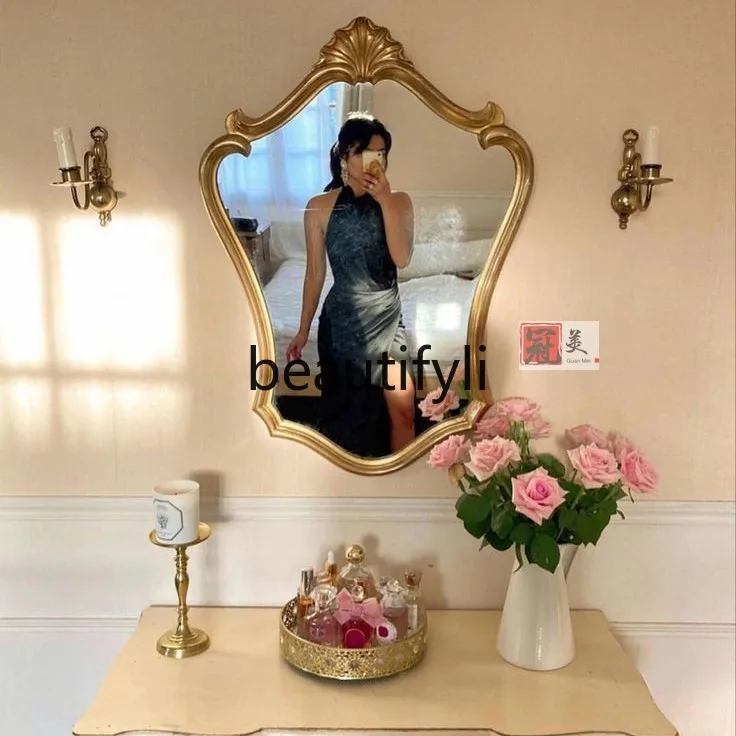 

French retro bathroom mirror European wall-mounted mirror with lamp smart bathroom sink mirror