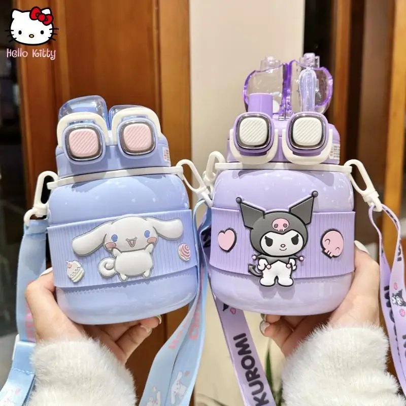 Sanrio 316 taza de vacío de dibujos animados de Anime para niñas, nueva taza de paja de gran capacidad para chico, taza grande bonita para estudiantes, taza doble portátil para beber