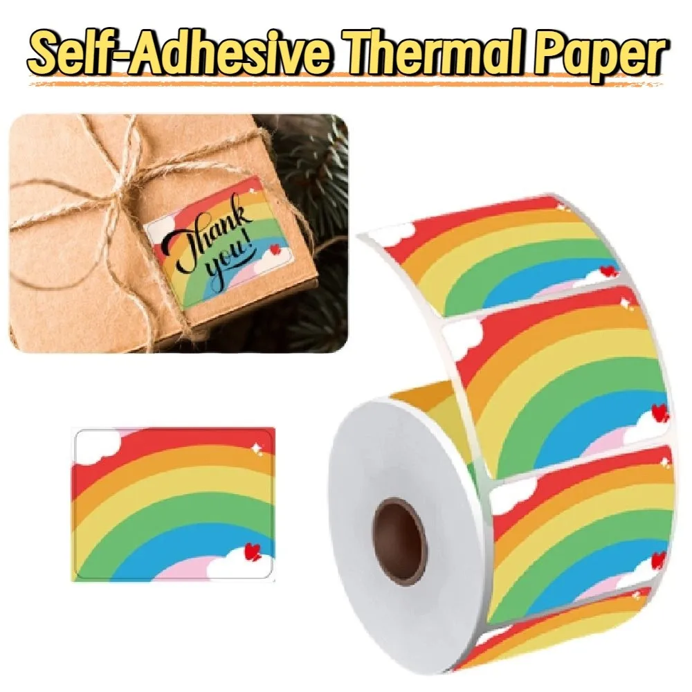 140/230Pcs Rainbow Thermal Printer Label DIY Tear Resistant Self-Adhesive Thermal Paper Anti-Oil Cartoon Name Tag Sticker