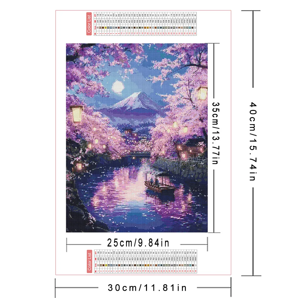 AZQSD Diamond Painting Mountain Landscape Cherry Blossom Handmade Picture Of Rhinestones Mosaic Home Bedroom Wall Artwork