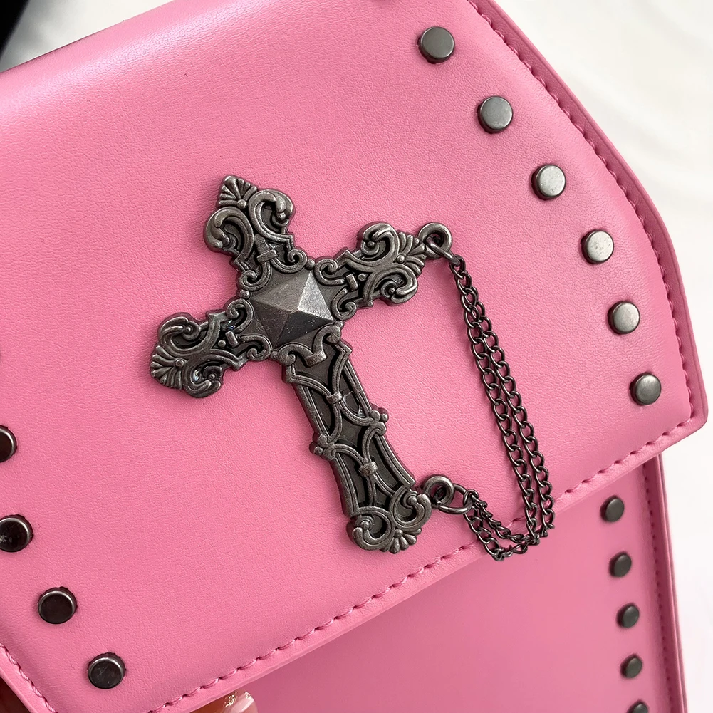 

Women Coffin Satchel Purse Cartoon Gothic Crossbody Bag Strap Adjustable Coffin Shape Bag PU Leather Novelty Halloween Phone Bag