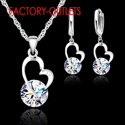 925 Sterling Silver Bridal Jewelry Sets Fashion Jewelry Romantic Heart Shape Round Crystal Women Girls Engagement Anniversary