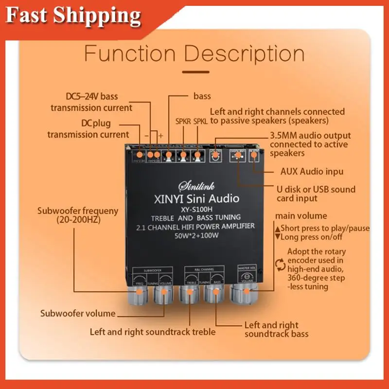 Efficient XY-S100H HIFI TPA3116D2 Bluetooth 5.0 Subwoofer Amplifier Board 50WX2+100W 2.1 Channel Power Audio Stereo Bass USB AMP