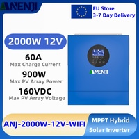 2KW Hybrid Inverter 12V 220V Solar Pure Sine Wave Built 60A MPPT Solar Charge Controller Max PV 160VDC With WiFi