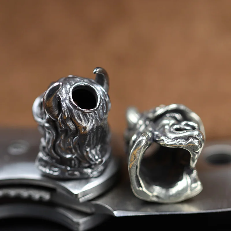 Japanese Eagle Nose Samurai Helmet Brass Knife Bead Woven Paracord Keychain Lanyard Pendant Outdoor EDC DIY Hangings Accessories