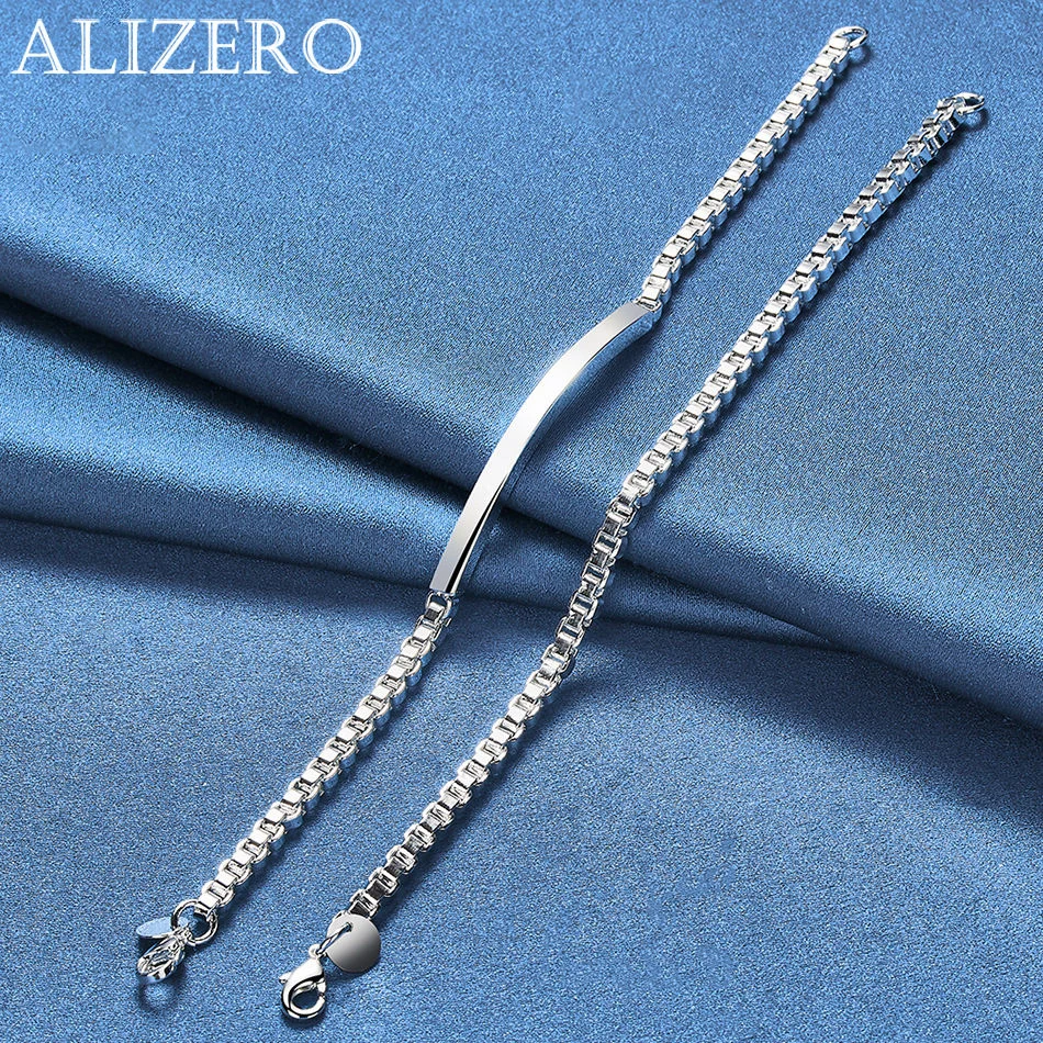 ALIZERO 925 Sterling Silver 2 Pcs Geometry 4mm Box Chain Bracelets For Women Men Fashion Wedding Party Jewelry Set Gift