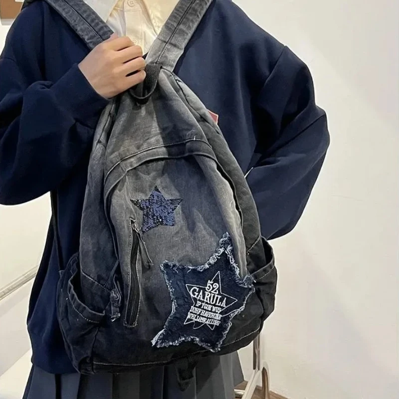 New Gray Denim Backpack Women's Leisure Travel Outing Shoulder Bag