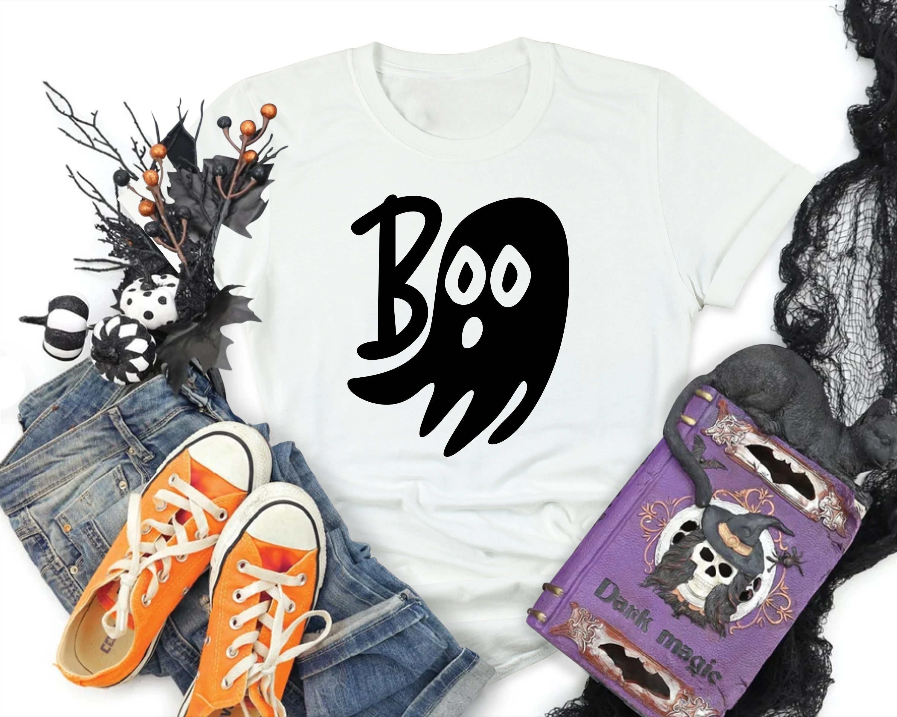 Boo Ghost Halloween T-shirt: Funny Ladies' Shirt Goth Tops Oversized T Shirt Harajuku