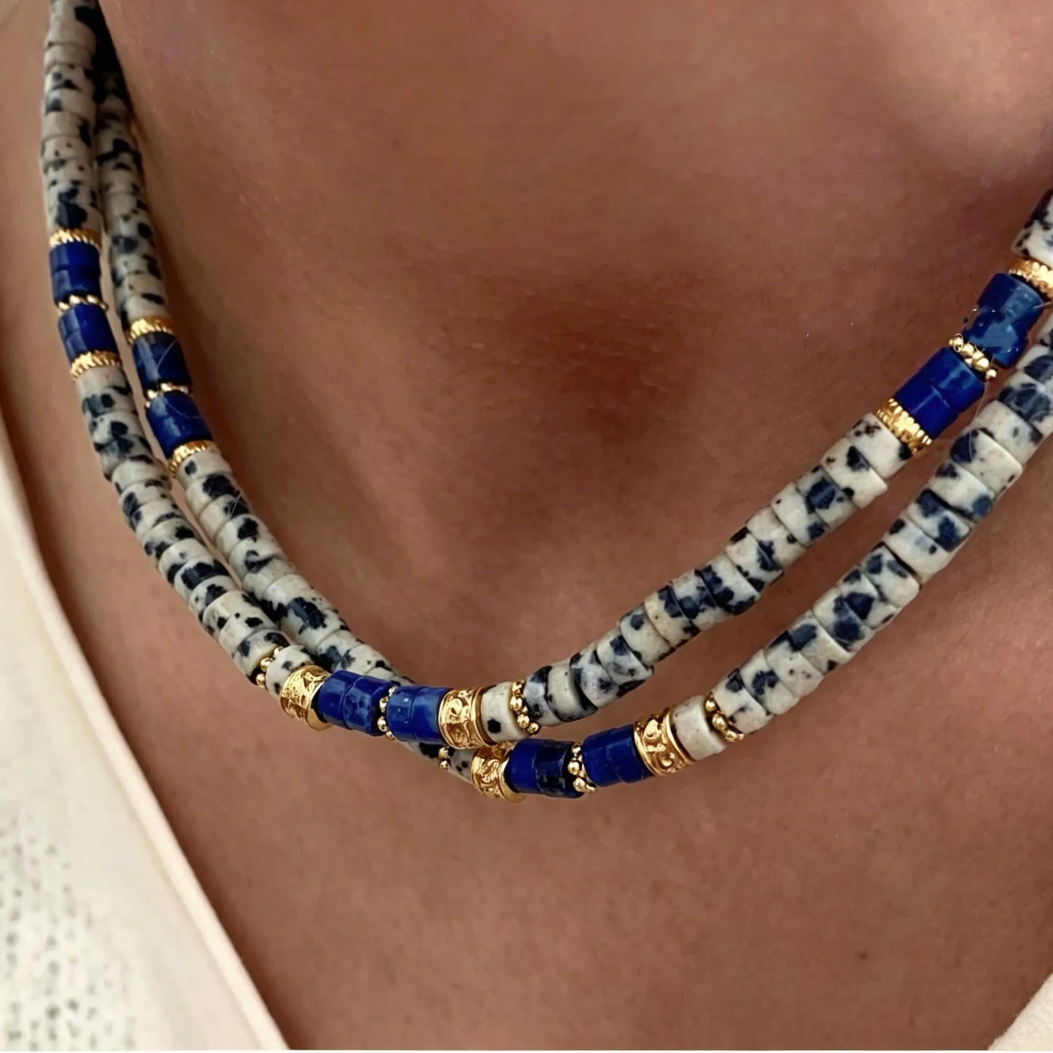 Popular Spot Natural Stones Lapis Lazuli Embellished with Titanium Steel Accessories Necklace for Women Gift Accessories