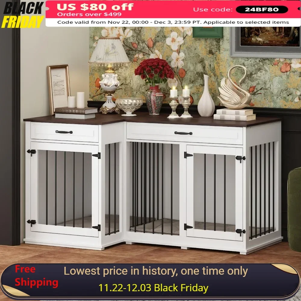 Dog Crate Furniture for 2 Dogs, 59