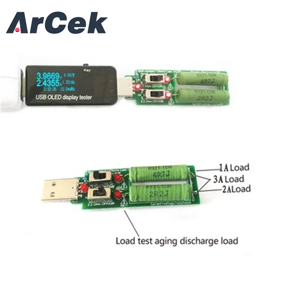 Resistor USB DC Electronic Load With Adjustable Switch 1A 2A Current Capacity Discharge Voltage  LED Battery Tester Resistance