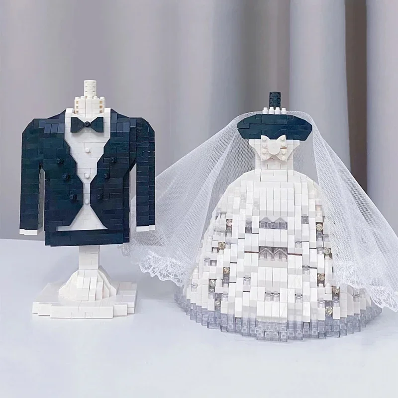 CLC-Jouet de construction en mini blocs de diamant, modèle de collier imbibé de robe de mariée, lumière LED, sans boîte