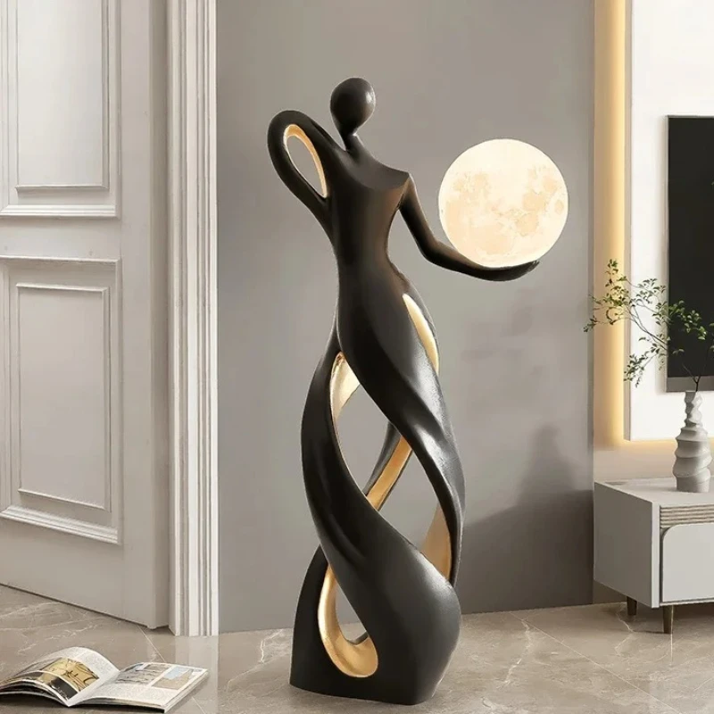 28CM Designer Abstract Floor Sculpture Statement Art Piece Large Welcoming Figurine for TV Cabinet Decor Modern Home Artwork