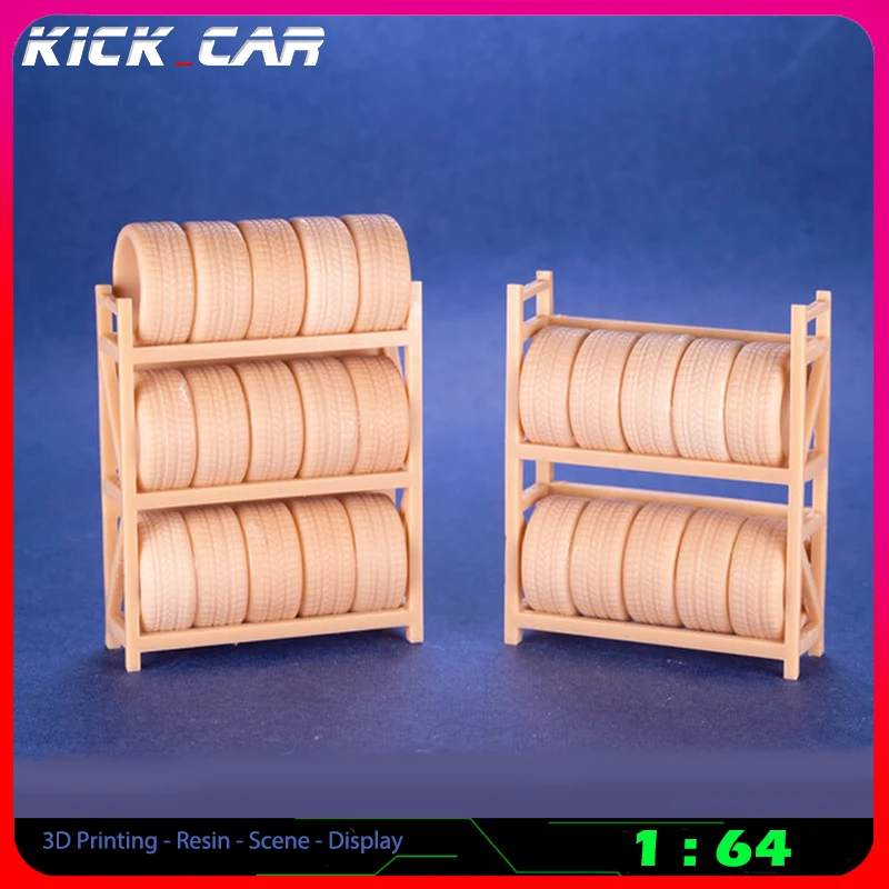 Kickcar 1/64 Tyre Rack Model Car Diorama Uncolored Resin Garage Scene Repair Tools Decoration Simulation Scene Toy