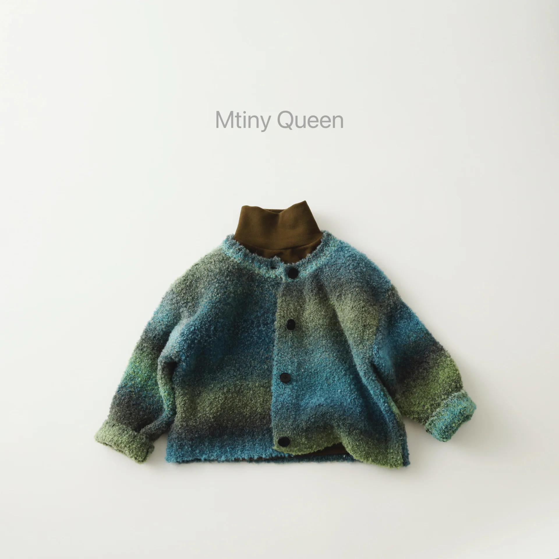 Special Yarn Mohair Gradual Change Children's Knitted Jacket Sweater Green Cardigan Fashion Casual Baby Sweater