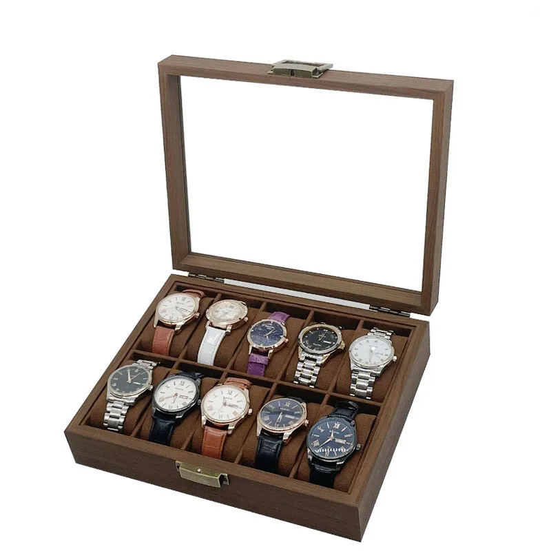 10 Position Watch Storage Case Watches Collection Display Box Organizer 10 Slot Watch Boxes Retro Black Walnut Wooden Watch Box