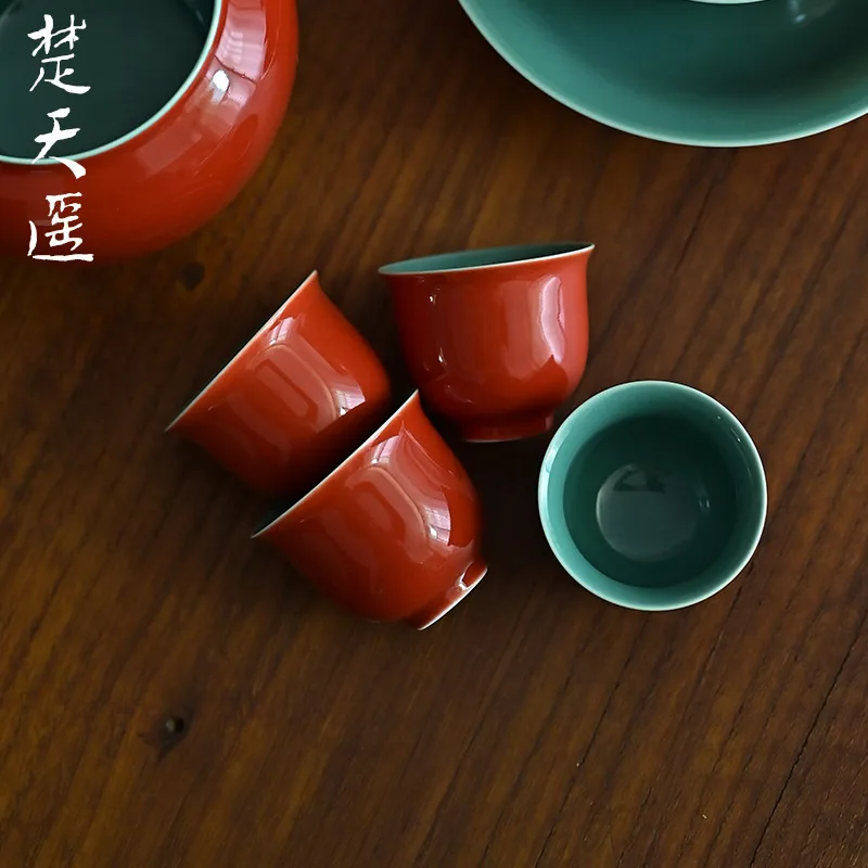 

Small Size Cerc Tea Cup Museum Red Interior Peaco een Cercs for Drinking Tea Gongfu Tea Utensils Handmade