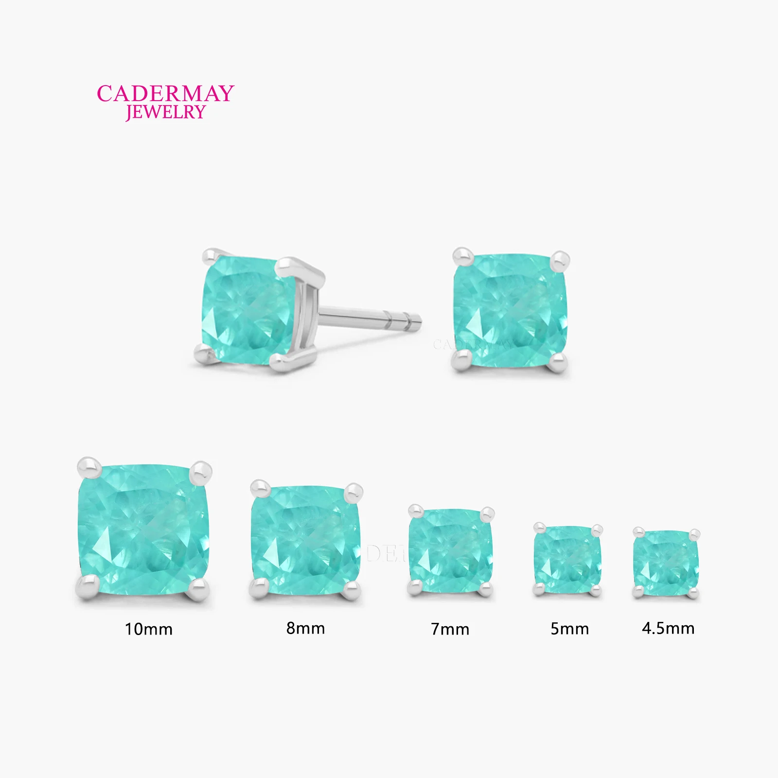 925Silver Synthetic Paraiba YAG Gemstone Earrings For Women Men Party Anniversary Gift 4.5mm-10mm Cushion Shape Earrings Stud