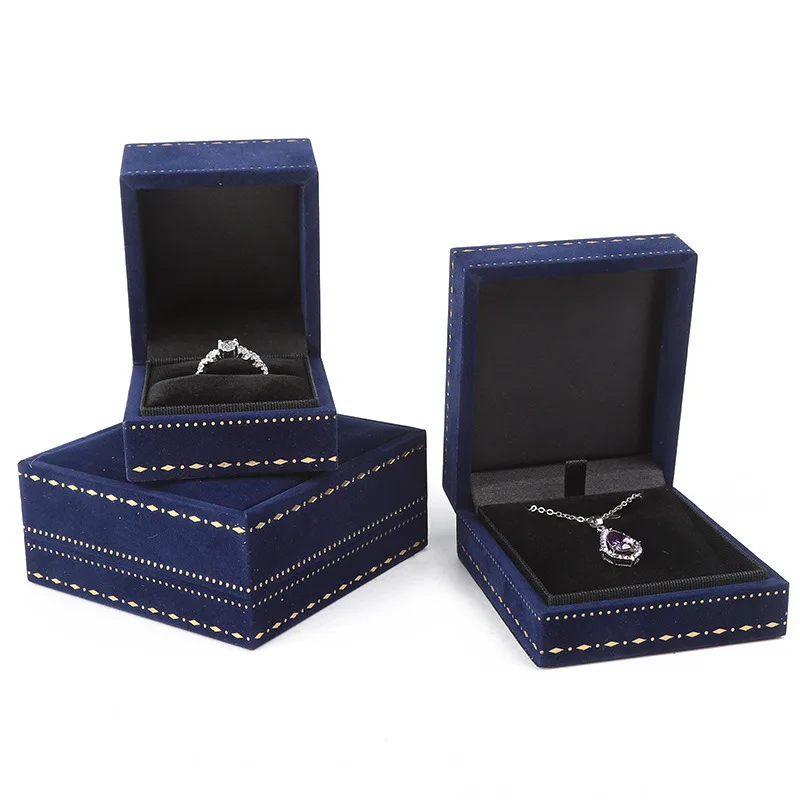 Premium Velvet Jewelry Box with Gold Stitching Elegant Flip-Top Storage for Rings Necklaces Bangles Jewelry Gift Box - view 6